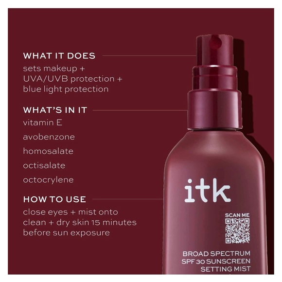 2 ITK In The Know Broad Spectrum SPF 30 Sunscreen Setting Mist Vitamin E, 3.3 oz - Picture 3 of 10